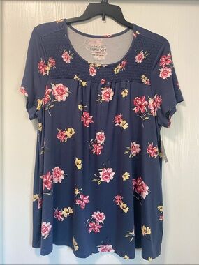 Torrid Blue & Pink Floral Blouse NWT